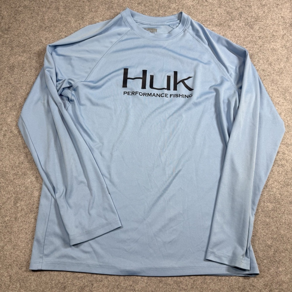 HUK Performance Fishing Mens Light Blue Long Sleeve Sun Shirt Performance XL